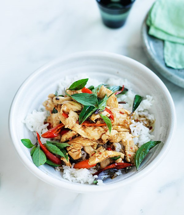 Chicken stir-fried with holy basil and chilli