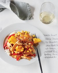Chicken stir-fry with corn, pineapple and red pepper