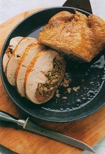 Chicken stuffed with pearl barley, livers & walnuts