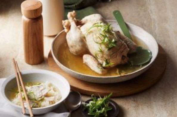 Chicken stuffed with rice in a herbal broth (Samgyetang) [Eun Hee An]