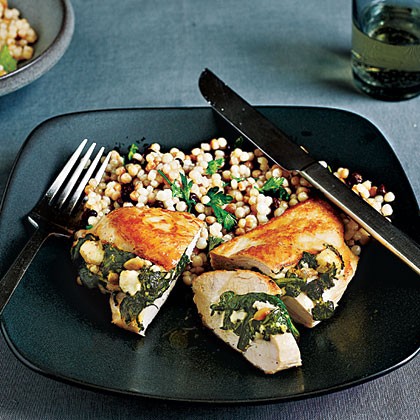 Chicken stuffed with spinach, feta, and pine nuts
