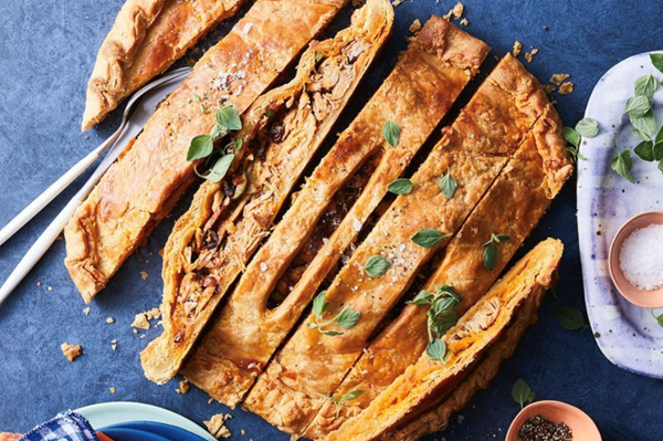 Chicken, sultana and green olive tart