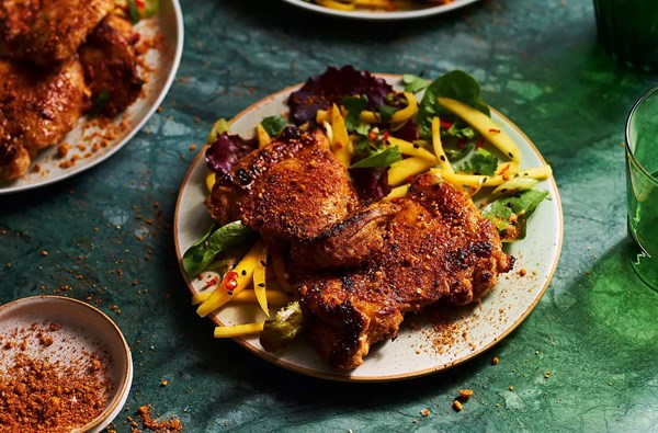 Chicken suya with green mango salad
