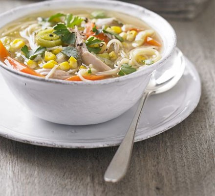 Chicken, sweetcorn and noodle soup