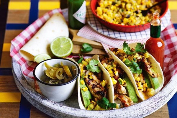 Chicken tacos with charred corn & pineapple salsa