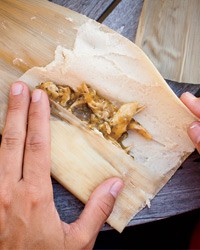 Chicken tamales with tomatillo-cilantro salsa