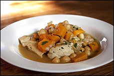 Chicken tenderloin, butternut squash and chickpea stew
