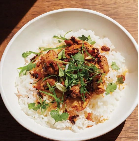 Chicken thighs with chili crisp