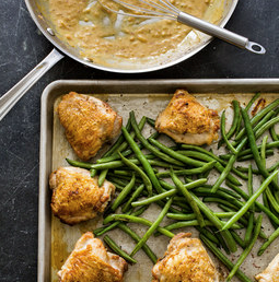 Chicken thighs with green beans and mustard sauce