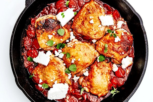 Chicken thighs with tomatoes and feta recipe | Eat Your Books