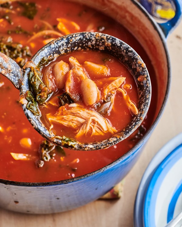 Chicken, tomato, and white bean soup