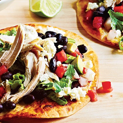 Chicken tostadas and avocado salsa