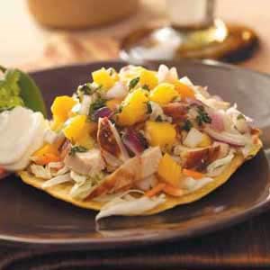 Chicken tostadas with mango salsa