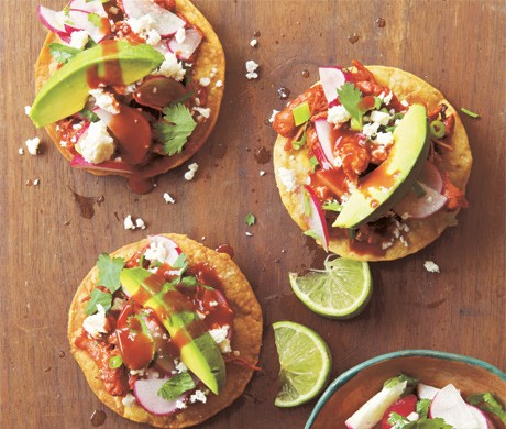 Chicken tostadas with radish slaw