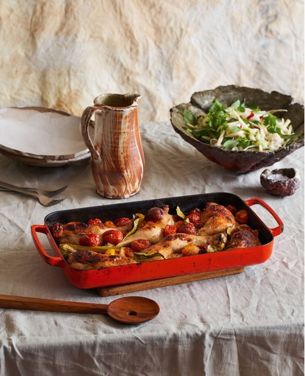 Chicken tray-bake with tomatoes & Southeast-Asian flavours