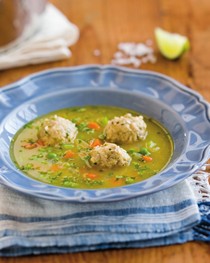 Chicken vegetable soup with ginger meatballs