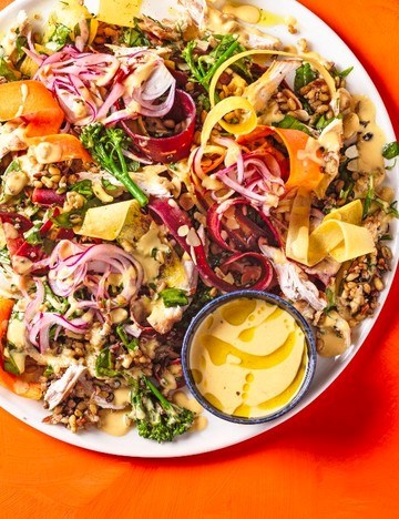 Chicken, wild rice and carrot salad with lime pickle dressing
