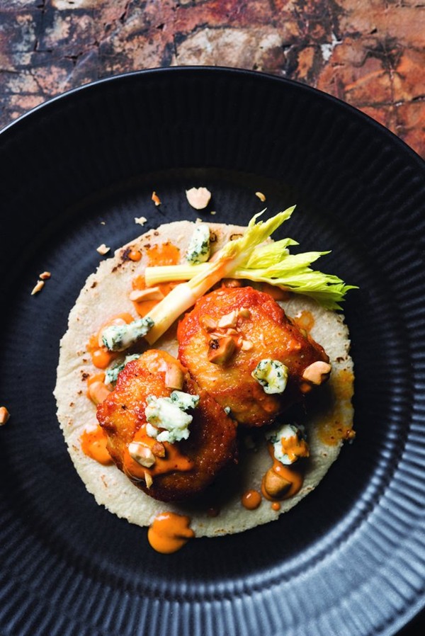 Chicken wing tacos with salsa macha