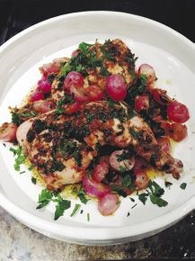 Chicken with anchovies & little radishes