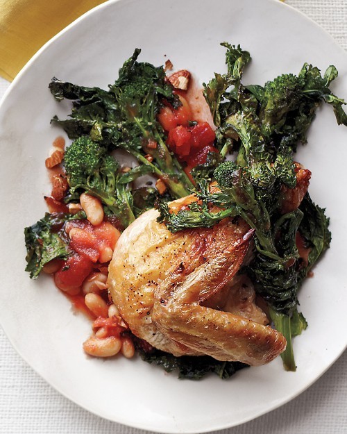 Chicken with broccoli rabe, tomatoes, and beans