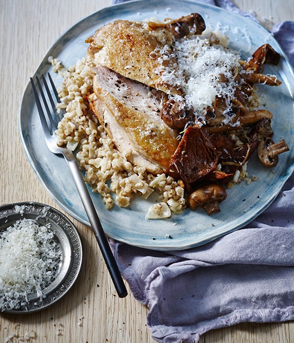 Chicken with buckwheat and mushroom risotto