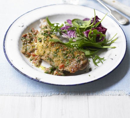 Chicken with capers, red wine vinegar and parsley