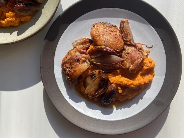 Chicken with caramelized shallots & dates