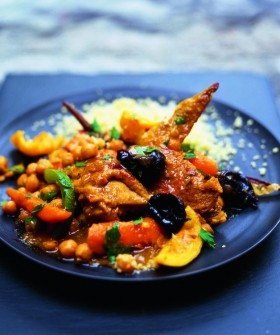 Chicken with chickpeas, prunes and preserved lemon