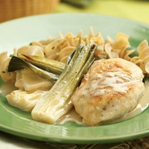 Chicken with creamy braised leeks