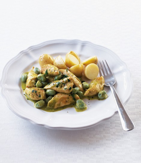 Chicken with creamy pesto and broad beans
