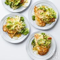 Chicken with escarole and warm mustard dressing