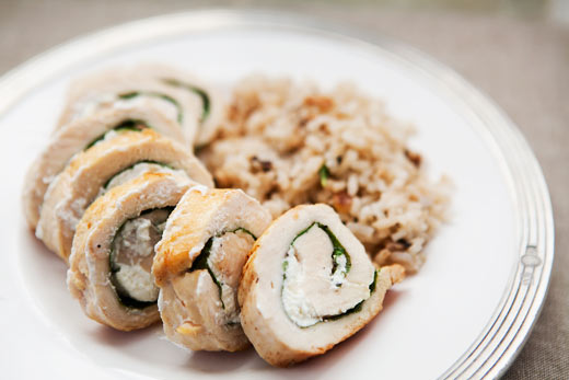 Chicken with goat cheese and arugula