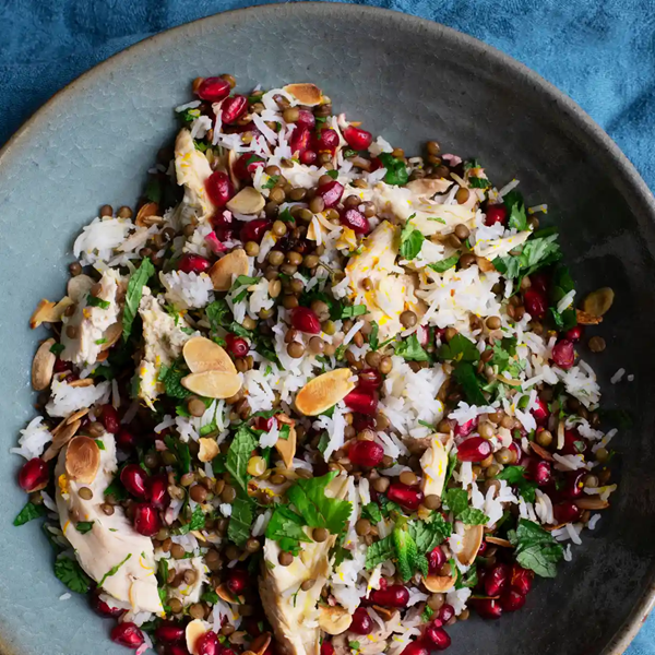 Chicken with lentils and pomegranate