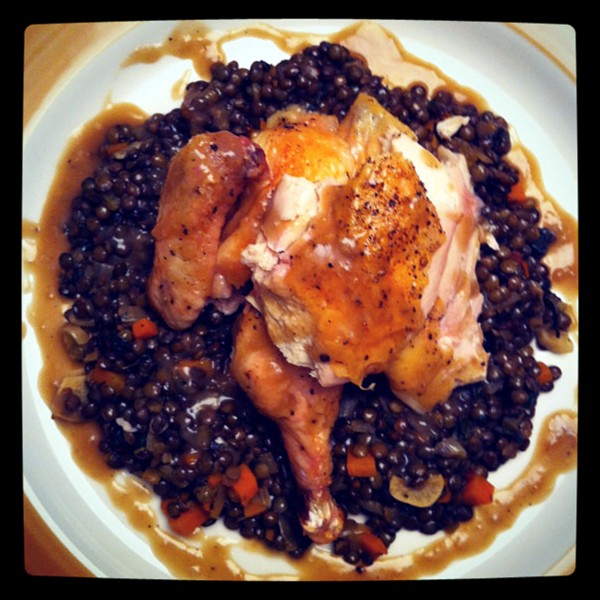 Chicken with lentils in Marsala gravy