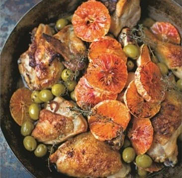 Chicken with Marsala, olives and blood oranges