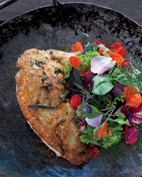 Chicken with mesclun salad and passion fruit vinaigrette