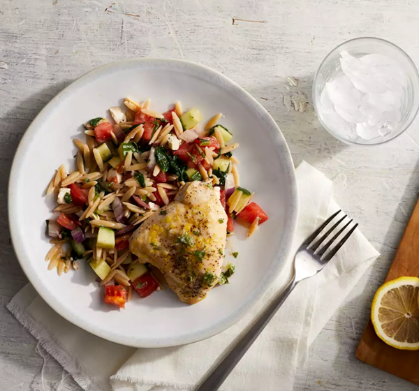 Chicken with orzo salad