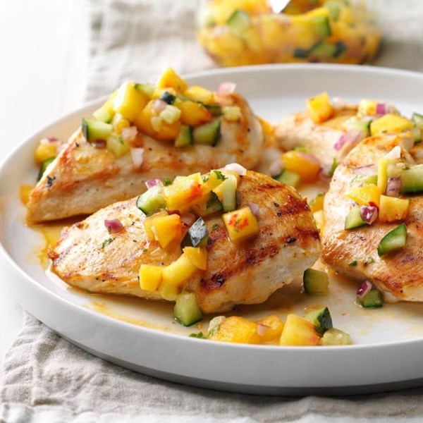 Chicken with peach-cucumber salsa