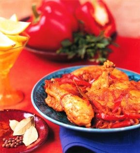 Chicken with peppers, onions, and paprika