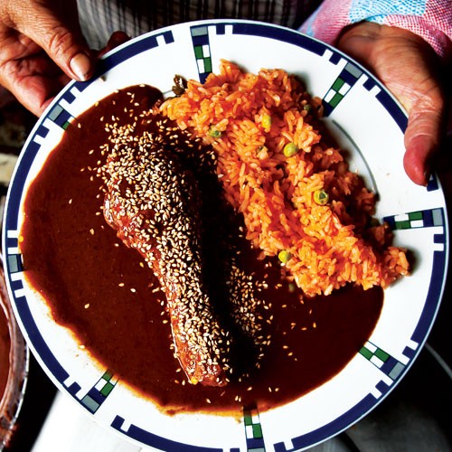 Chicken with Puebla-style mole sauce (Pollo en mole poblano)