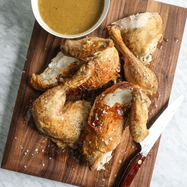 Chicken with roasted-garlic pan sauce