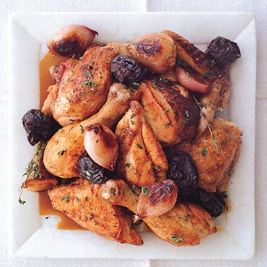Chicken with shallots, prunes, and Armagnac