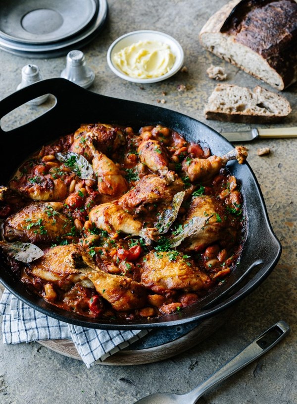 Chicken with smoky devilled beans