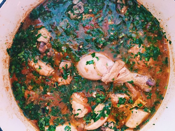 Chicken with tomato and herbs (Chakhokhbili)