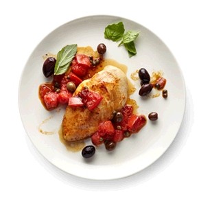 Chicken with tomatoes, capers and olives