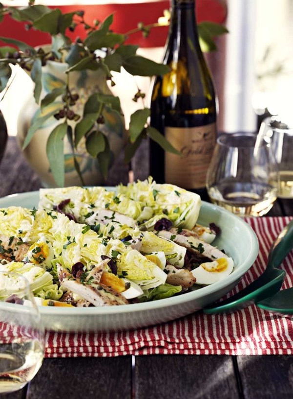 Chicken with verjuice aioli, iceberg lettuce, eggs, capers and olives