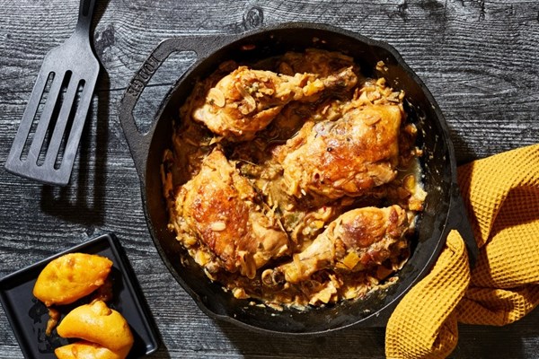 Chicken with white wine, roasted lemons and capers