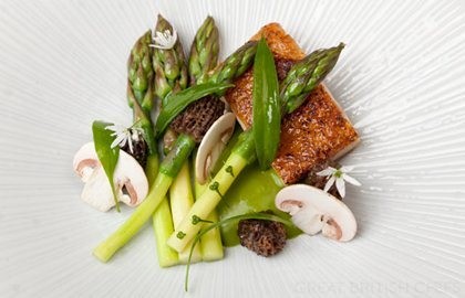 Chicken with wild garlic and asparagus