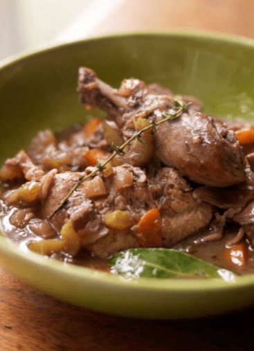 Chicken with wine (Coq au vin)