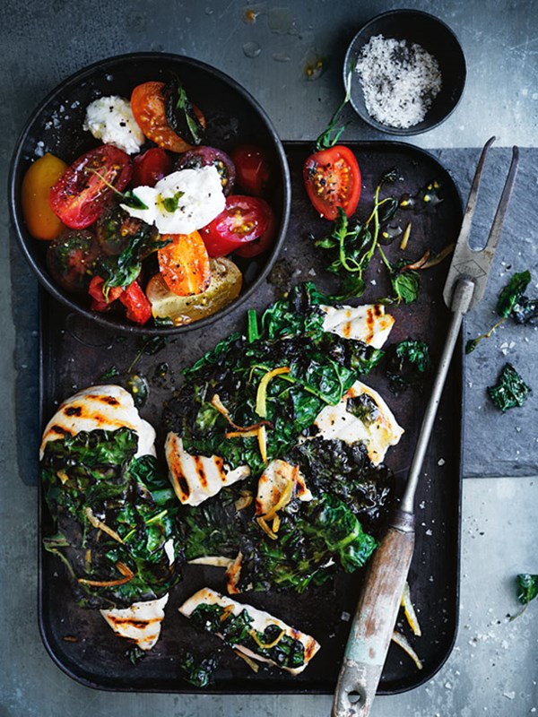 Chicken wrapped in cavolo nero with preserved lemon